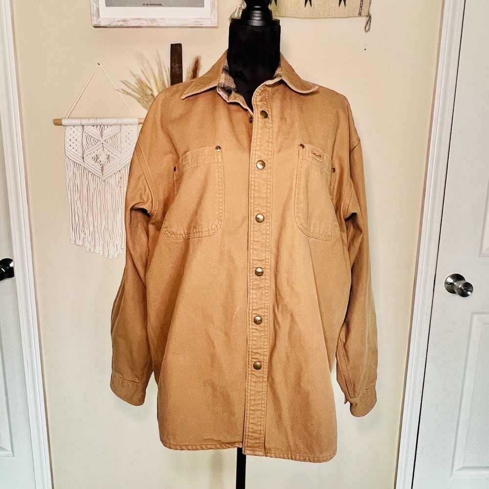 Carhartt Shirt Jacket Men Medium Brown Flannel Lined Canvas Snap Workwear